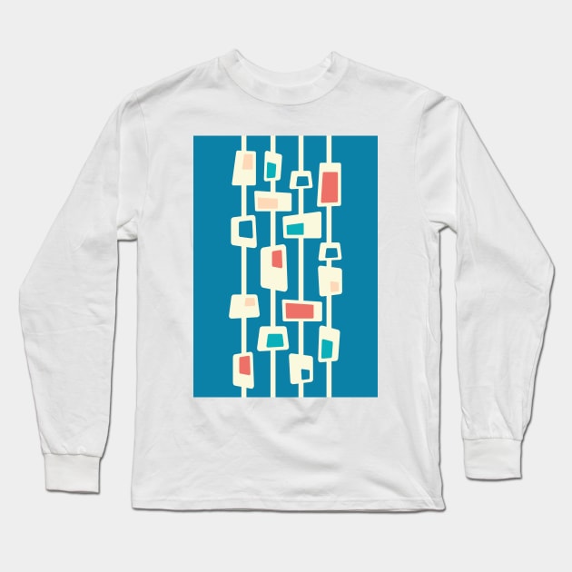 Mid Century Funky Blocks in blue, yellow, peach and dark salmon Long Sleeve T-Shirt by tramasdesign